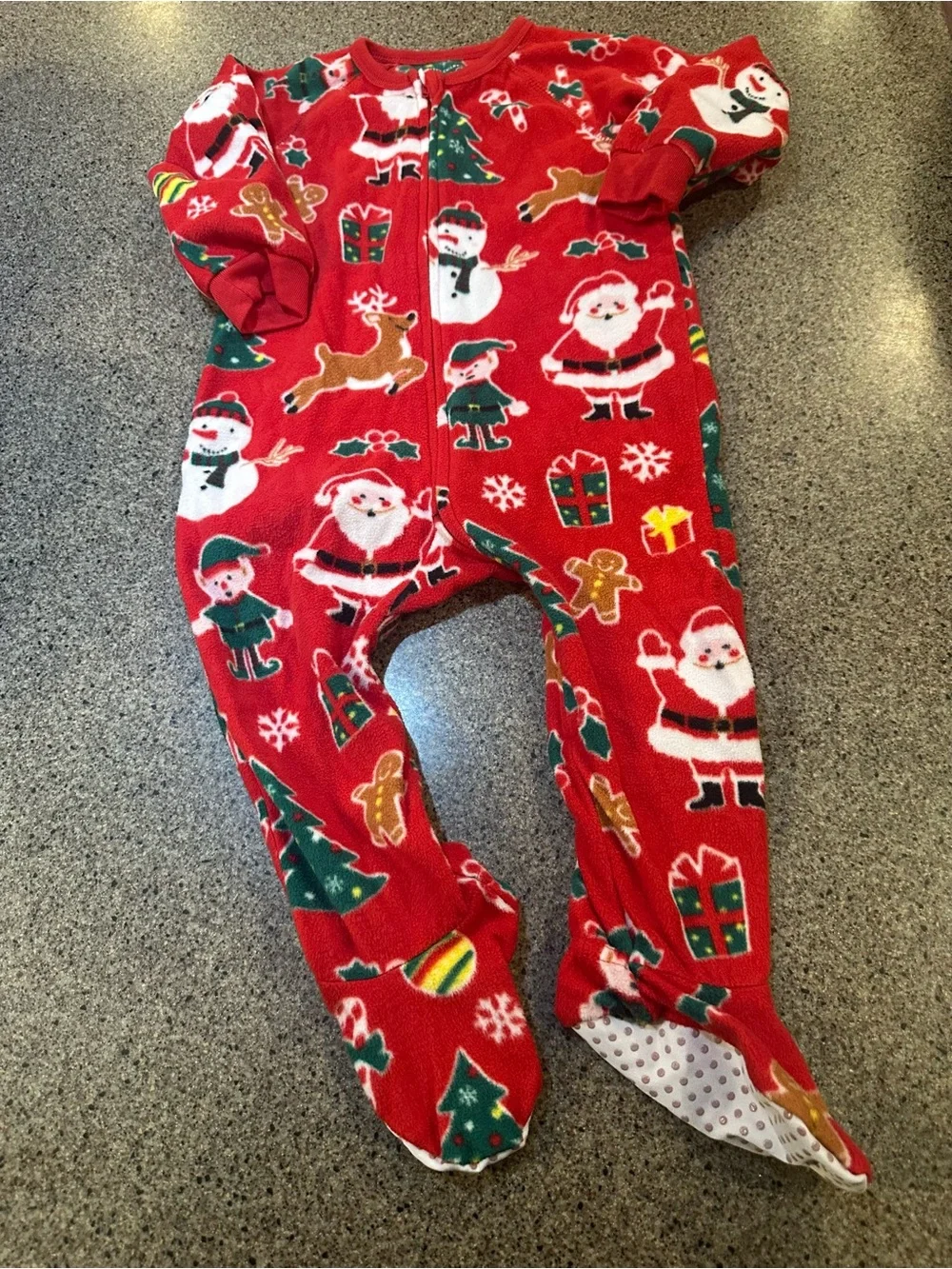 The Children's Place Red Holiday Santa & Snowman Footed One-Piece